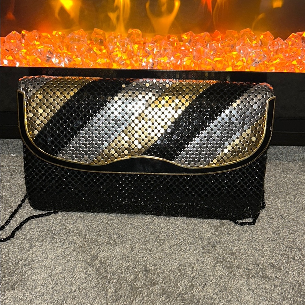 Y&S Handbags Black and Gold Clutch with Glittery Finish